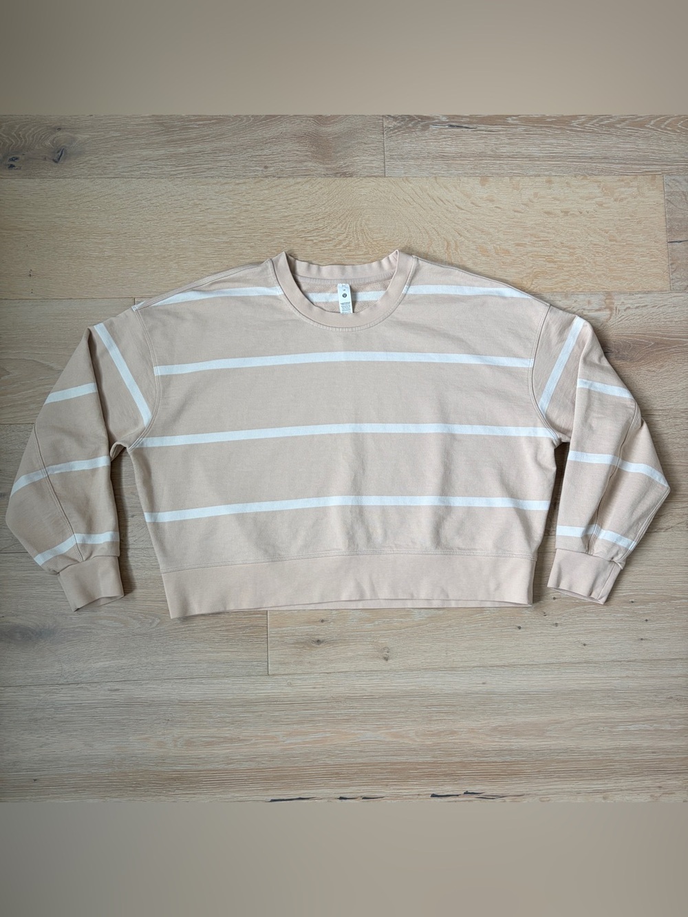 NWOT Sz 14 Lululemon Perfectly Oversized Cropped Crewneck Striped Beige/White*B4